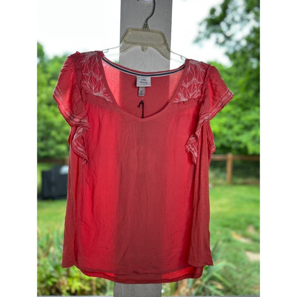 NWT Knox Rose linen-feel top, coral, size M - Picture 3 of 5